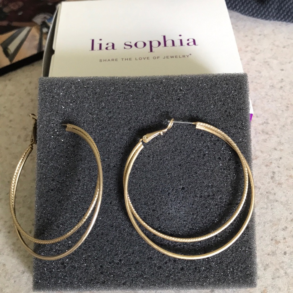 Lia Sophia 2” gold double hoop earrings.